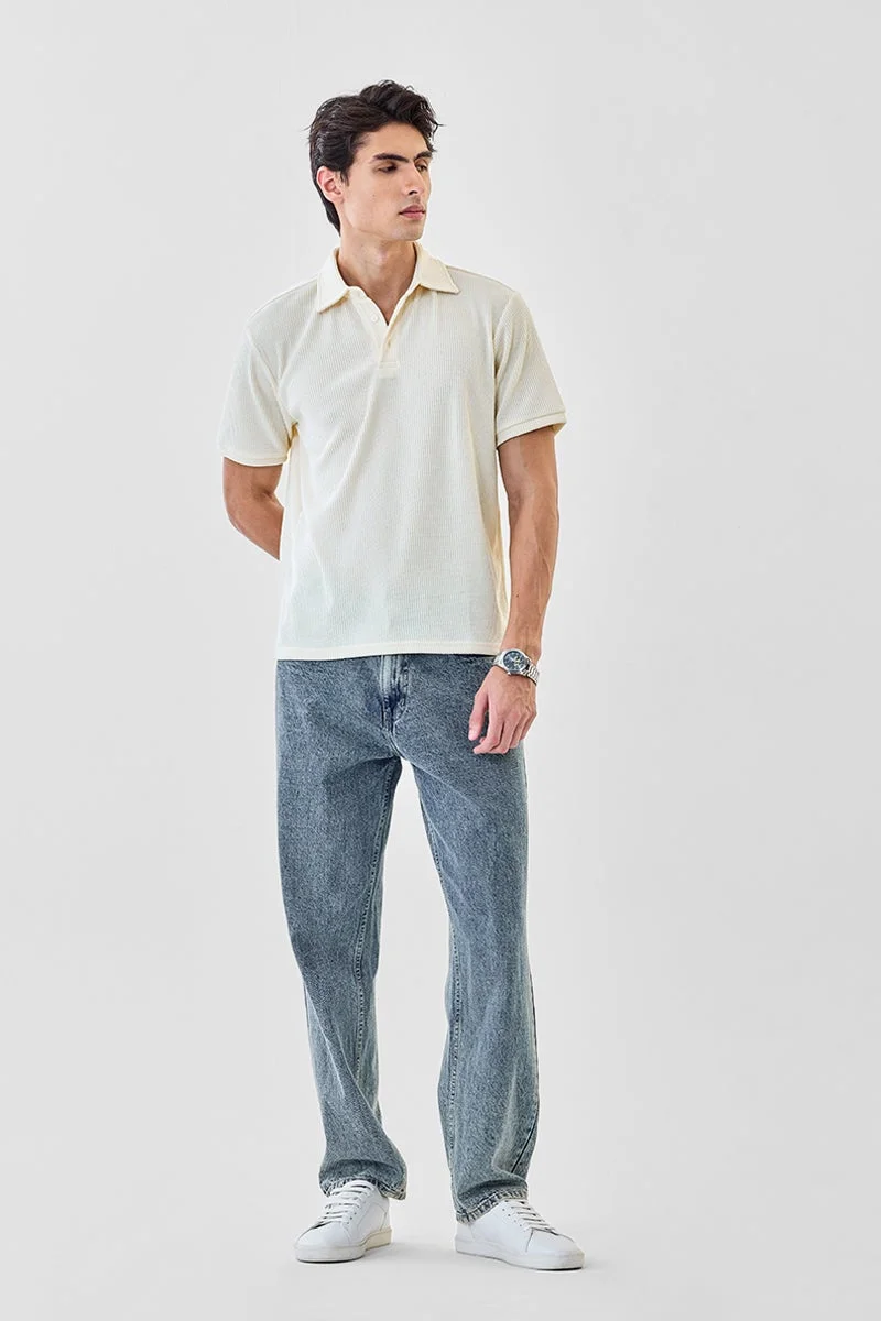 سنيتش تي شيرت بولو بياقة مضلعة مطاطي بقصة عادية